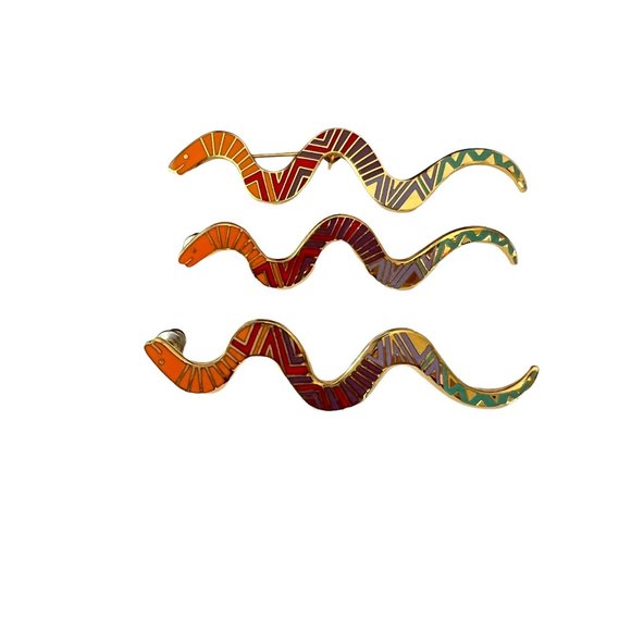 Vintage Laurel Burch Snake Pin Brooch Earrings Cloisonne Rainbow Multico… - Picture 10 of 10